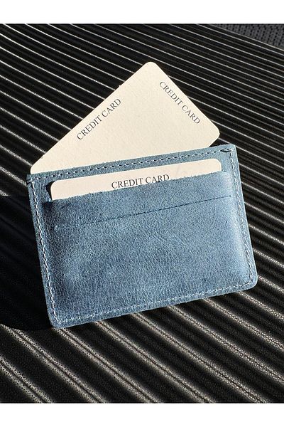Anemore Collection Leather Card Holder & Card Visitor Holder in Real Leather Hand Made in Light Blue Color
