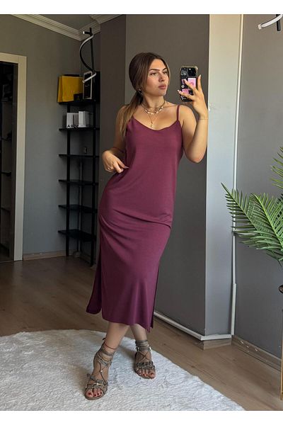 Qenz Casual Dress with Shoulder Strap - Claret Red