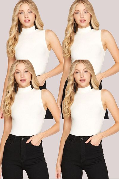 bodin Woman's White 4-Piece Sleeveless Bodysuit