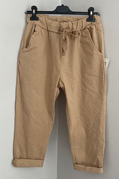 AYASOFYA OTANTIK Women's Italian Camel Lycra Bermuda Shorts with Elastic Waist and Side Pockets
