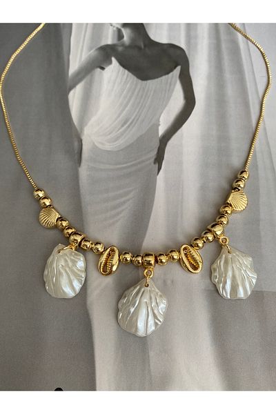 Pinery Jewels Summer Women's Necklace with Row Seashell Pearl – Modern and Stylish Design