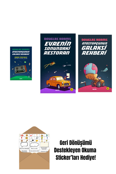 Alfa Yayınları Douglas Adams 3 Kitap Set + Okuma Sticker'ları