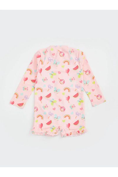LC Waikiki Lcw Kids Pink Printed Girls Swimsuit with Shorts
