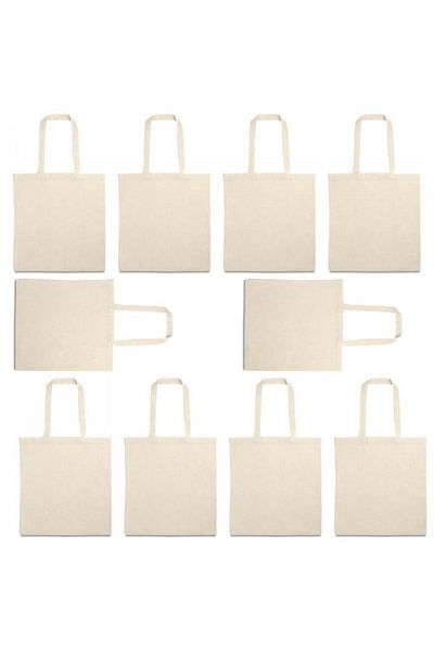dalimag Set 10 bucati sacosa din bumbac 100%, 37 x 41 cm, manere 60 cm, gri