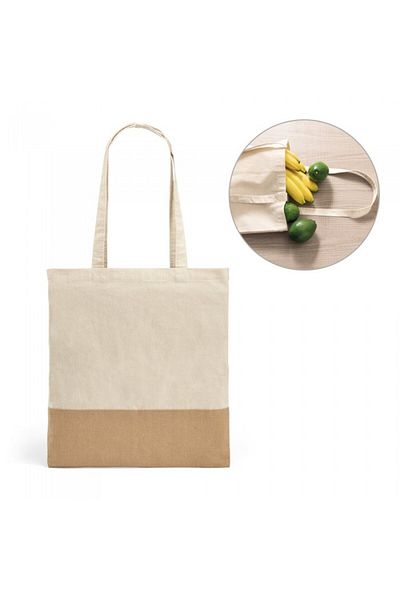 dalimag 100% cotton bag, jute details, 37 x 41 cm, handles 65 cm, gray
