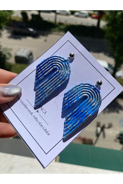 VIVINCA Handmade Polymer Clay Colorful Vibrant Lightweight Earrings - Vivinca Blue Mi̇rage