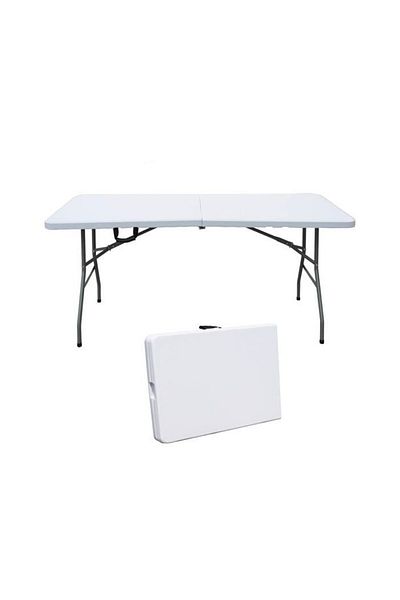 dalimag Folding table, garden, camping, steel frame, 180x75x75, white