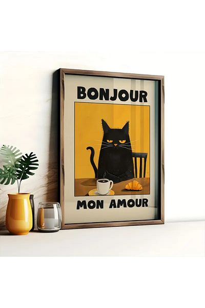 512 STORE Αφίσα με σχέδιο γάτας Bonjour Διακοσμητική αφίσα χωρίς πλαίσιο