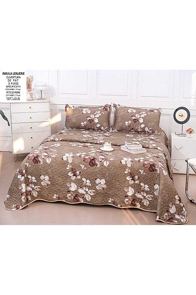 FIONNA.RO Double-Sided Quilted Cotton Blanket - Gold Stripes