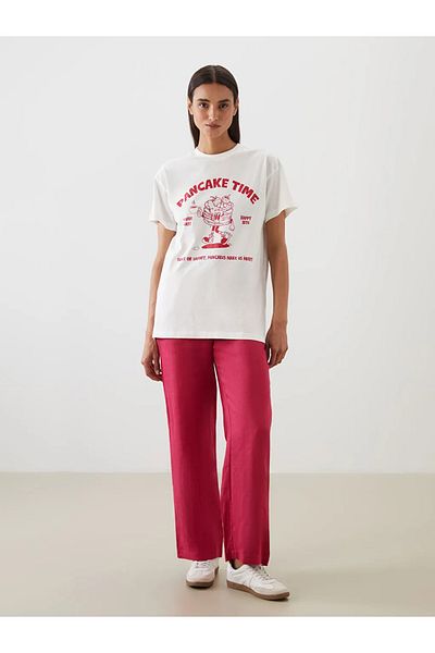 LC Waikiki Lcw Modest Ecru Crew Neck Printed Women's T-Shirt