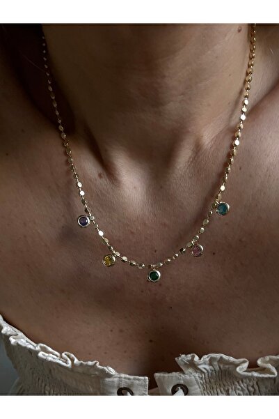 Rossetto Atelier İthal Arpa Zincir Renkli Taşlı Kolye