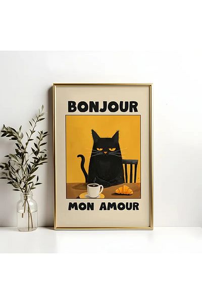 512 STORE Αφίσα με σχέδιο γάτας Bonjour Διακοσμητική αφίσα χωρίς πλαίσιο