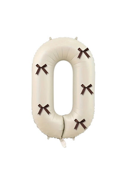PartyPoo Beige Number Foil Balloon with Brown Bow 80cm 34 Inch Bow Balloon, R...