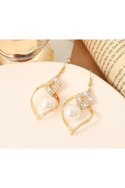 Shiklik MODA أقراط نسائية أنيقة مرصعة بالزركون واللؤلؤ