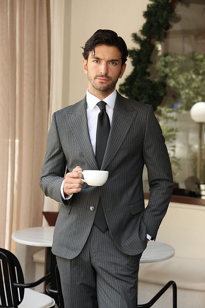 AEK FIORE Men's Striped Gray Suit