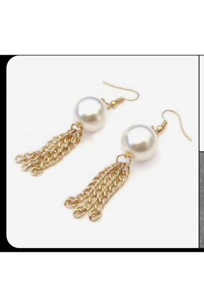 Shiklik MODA أقراط سلسلة اللؤلؤ باللون الذهبي تكمل أناقتك