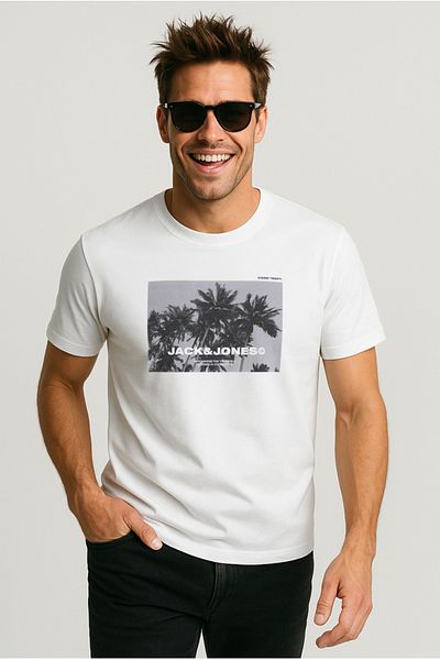 Jack & Jones Ανδρικό μπλουζάκι με λογότυπο Crew Neck Λευκό