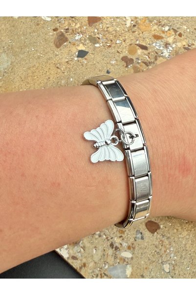Snartun White Butterfly Steel Charm and Italian Steel Bracelet I Special Boxed