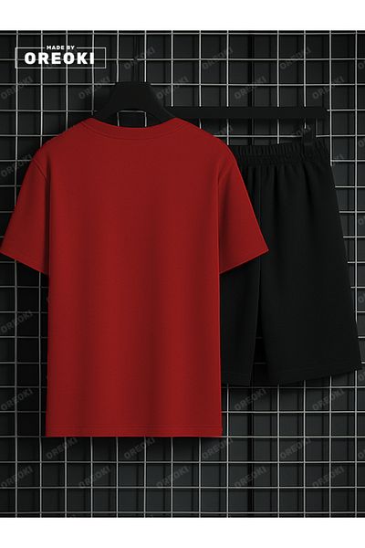 EFFRENATU Aura Printed Cotton Unisex Red T-Shirt-Black Shorts Set