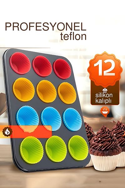 Transformacion 12-Piece Muffin Mold Teflon Steel - Set of 12 Silicone Muffi Molds 721870