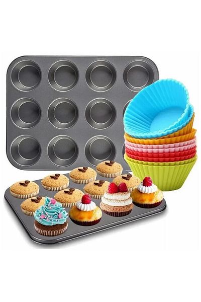 Transformacion 12-Piece Muffin Mold Teflon Steel - Set of 12 Silicone Muffi Molds 721870