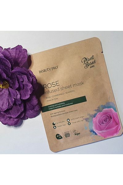 BEAUTYPRO Beauty Pro Rose Infused Sheet Mask - Rose, Chamomile, Seaweed. Plant Based & Vegan