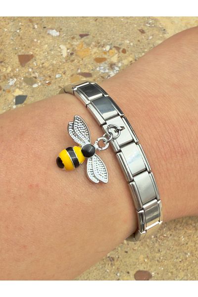 Snartun Steel Charm with Bee Figure and Italian Steel Bracelet I Special Boxed