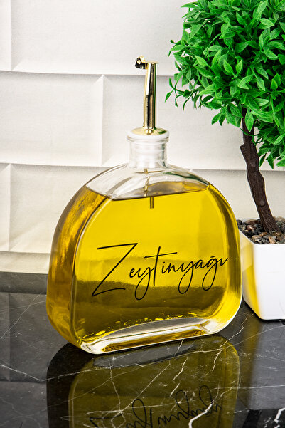 DNS HOME Luxury 500ml Oil Pot Gold Lock Lid Glass Oil Pot Sunflower Oil Olive Oil Sauce Bowl with Label Vinegar Bowl