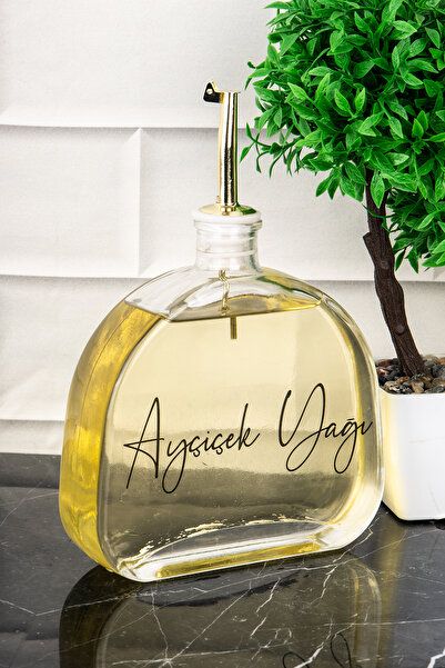 DNS HOME Luxury 500ml Oil Pot Gold Lock Lid Glass Oil Pot Sunflower Oil Olive Oil Sauce Bowl with Label Vinegar Bowl