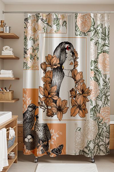EVPANYA Κουρτίνα μπάνιου, Floral Bohemian Girl Κουρτίνα μπάνιου, Κουρτίνα μπανιέρας 175x200cm
