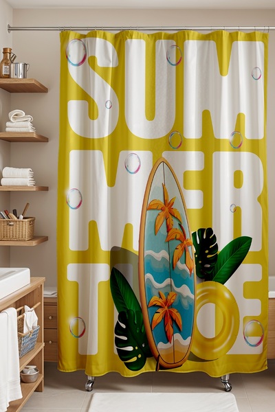 EVPANYA Perdeaua de baie, perdea de dus cu model de tabla de surf de vara, perdea de cada 175x200cm
