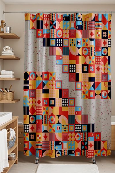 EVPANYA Perdeaua de baie, perdea de duș cu model geometrie vintage, perdea de cadă 175x200cm