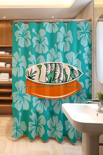 EVPANYA Perdeaua de baie, perdea de dus cu model tabla de surf, perdea de cada 175x200cm