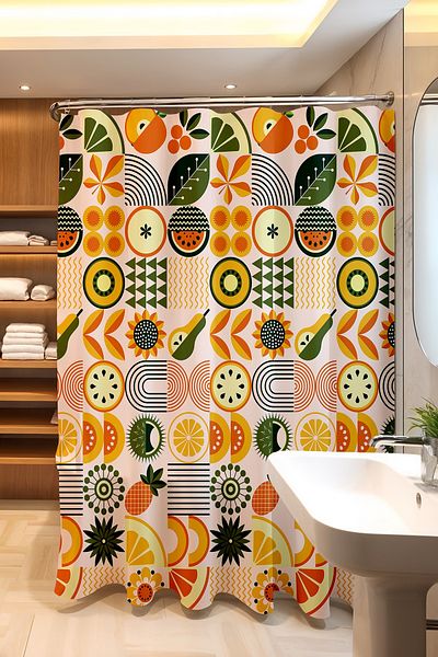 EVPANYA Perdeaua de baie, perdea de dus cu model fructe exotice boeme, perdea de cada 175x200cm