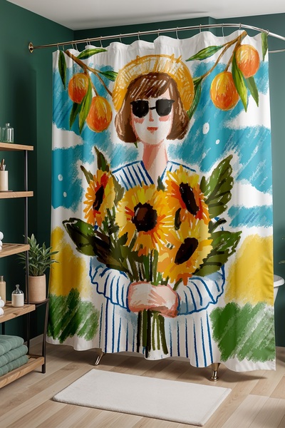 EVPANYA ستارة حمام، ستارة دش منقوشة بنمط الشمسية الصيفية للفتيات، ستارة حوض ا...