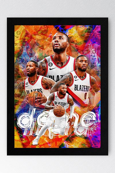 Saturn Damian Lillard Framed Painting - Basketball Nba Poster Painting