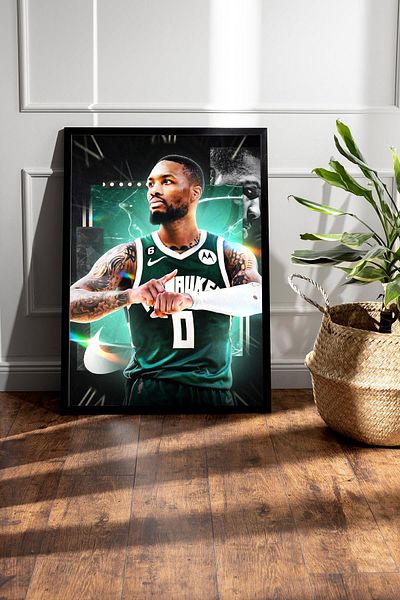Saturn Damian Lillard Framed Painting - Basketball Nba Poster Painting