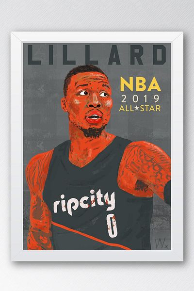 Saturn Damian Lillard Framed Painting - Basketball Nba Poster Painting