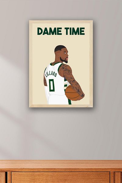 Saturn Damian Lillard Framed Painting - Dame Time Nba Poster Painting