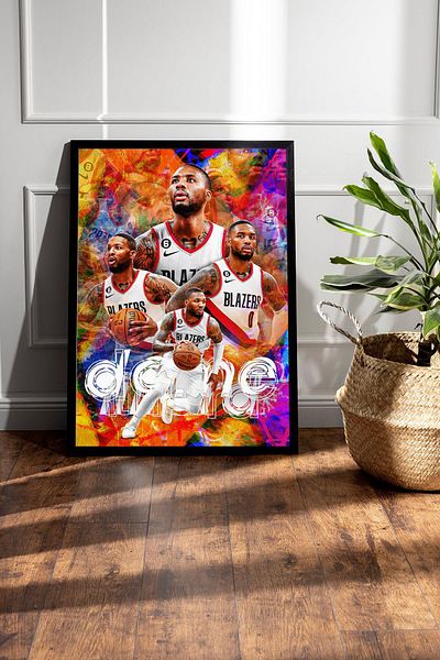 Saturn Damian Lillard Framed Painting - Basketball Nba Poster Painting