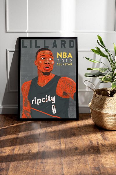 Saturn Damian Lillard Framed Painting - Basketball Nba Poster Painting