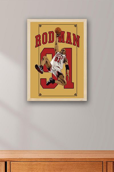 Saturn Dennis Rodman Framed Painting - Chicago Bulls Nba Poster Painting