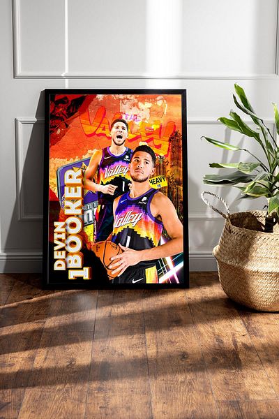 Saturn Devin Booker Framed Painting - Basketball Nba Poster Painting
