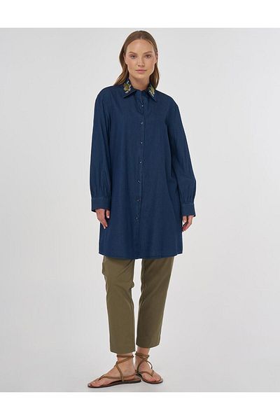 Kayra Κέντημα στο γιακά Βαμβακερό τουνίκ Navy Blue