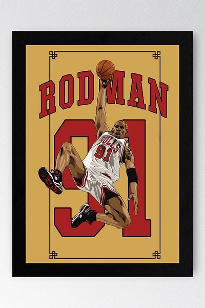 Saturn Pictură înrămată Dennis Rodman - Poster NBA Chicago Bulls