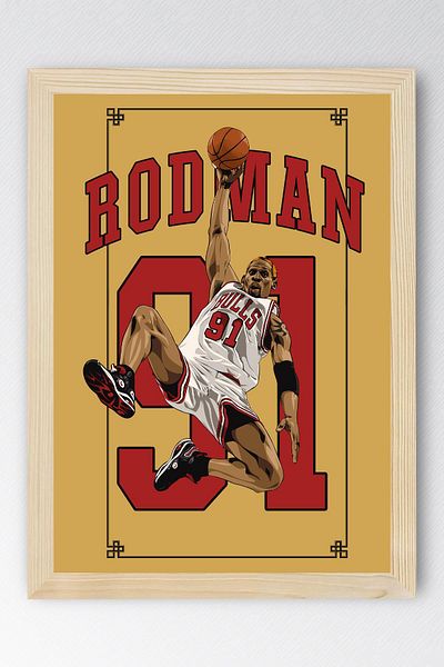 Saturn Dennis Rodman Framed Painting - Chicago Bulls Nba Poster Painting