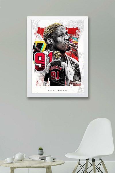 Saturn Dennis Rodman Framed Painting - Basketball Nba Poster Painting