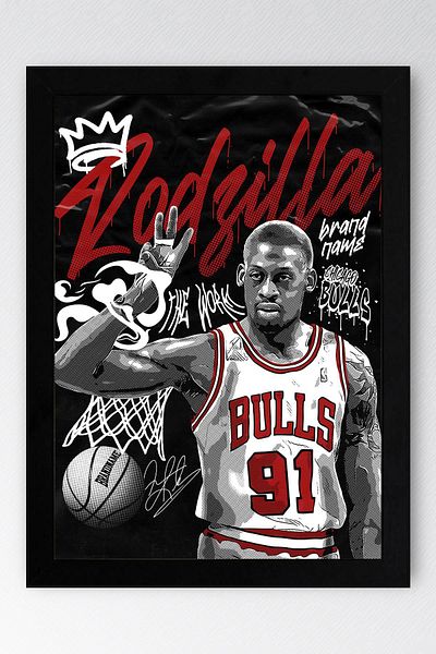 Saturn Dennis Rodman Framed Painting - Rodzilla Nba Poster Painting