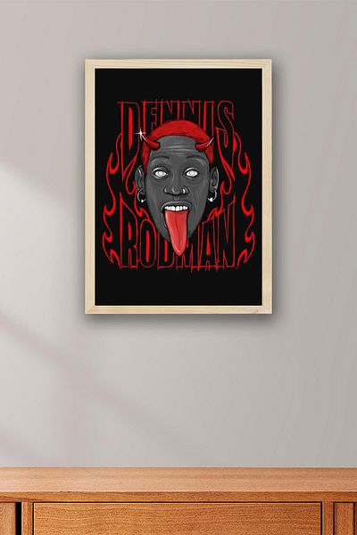 Saturn Dennis Rodman Framed Painting - Basketball Nba Poster Painting