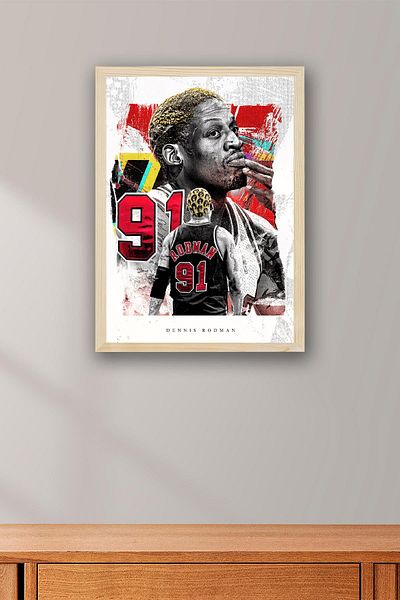 Saturn Dennis Rodman Framed Painting - Basketball Nba Poster Painting